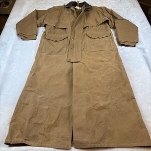 Filson Shelter Cloth Packer Coat Mens 42 Tan Brown Waxed Cotton Duster USA